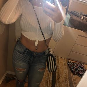 White ribbed long sleeved top